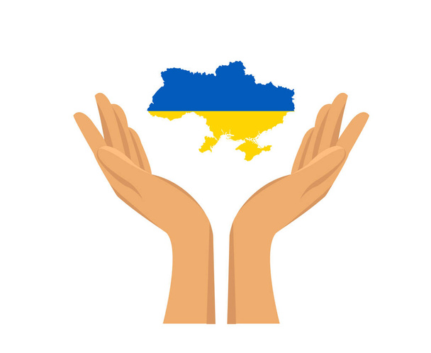 Ukraine Flagge Karte Emblem Nationales Europa Mit den Händen Abstraktes Symbol Vektor Illustration Design - Vektor, Bild