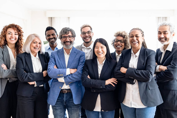 Business team of multiracial people standing in front of camera during meeting work - Photo, Image