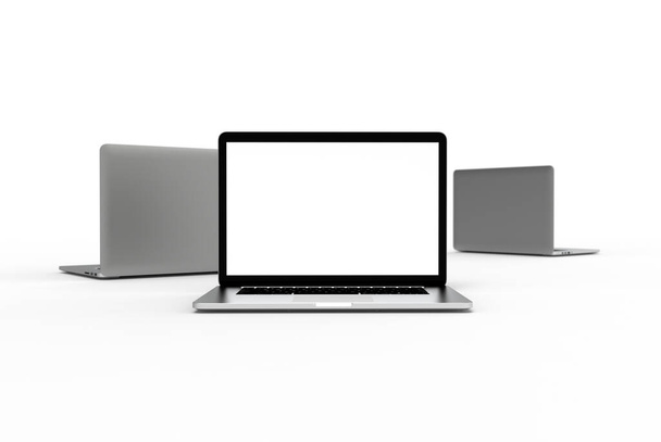 Moderne laptop geïsoleerd op witte achtergrond. 3D Illustratie. - Foto, afbeelding