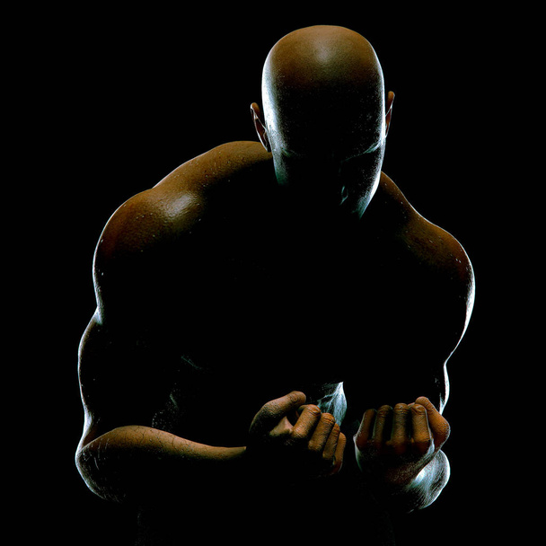 Figurine masculine avec poings serrés. Éclairage à contraste élevé - Modèle 3D - Photo, image