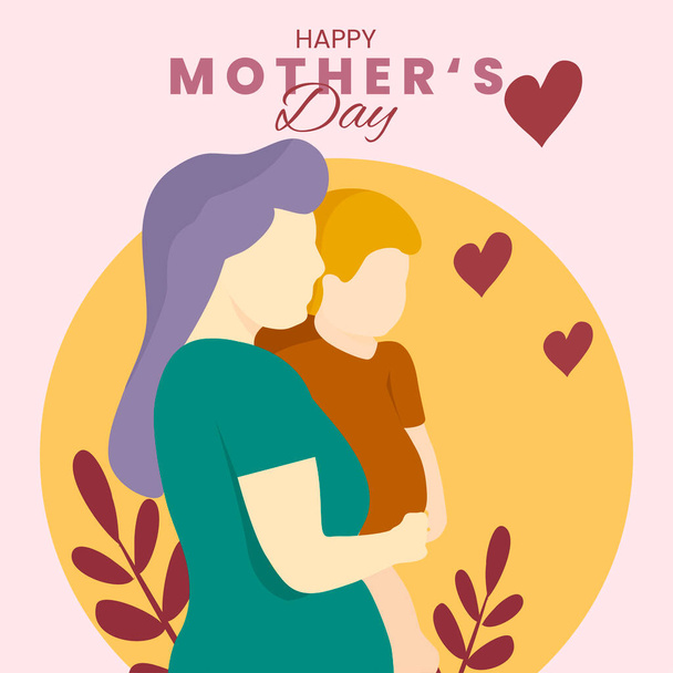 Flat design vector of a woman holding her child in her arms. Mother's day, motherly love - Vetor, Imagem