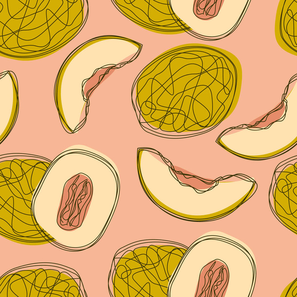 Melon repeat pattern design. Hand-drawn background. fruit pattern for wrapping paper or fabric. - Vektor, obrázek