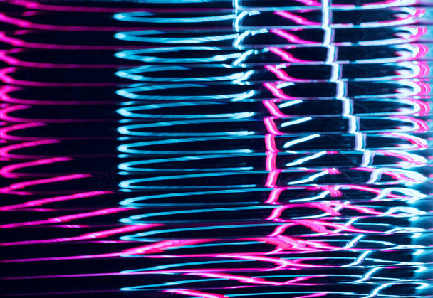 Neon pink and light blue horizontal lines background. Cyberpunk abstract backdrop. - Photo, Image