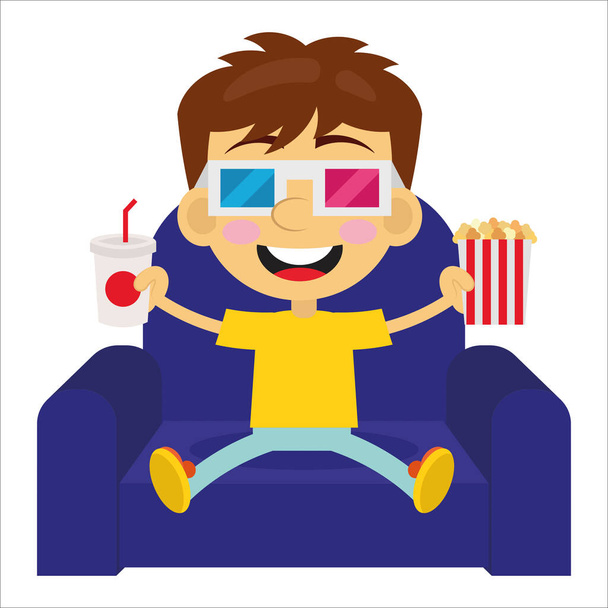 Χαριτωμένο παιδί που βλέπει ταινίες στο σινεμά - Διάνυσμα, εικόνα