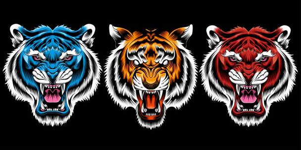 set of angry tiger head vector illustration - Vector, Image