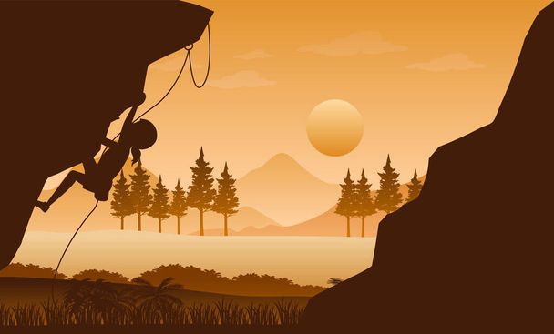 Flat silhouette rock climbing in nature background illustration - Vector, Image