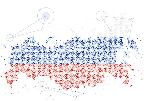 Abstraktes geometrisches Kreis-Punktmuster-Partikel-Russland-Karte mit Nationalflaggenfarbe, VR-Technologie Peace Pray and Stop Krieg-Konzept-Design-Illustration auf weißem Hintergrund mit Kopierraum - Vektor, Bild