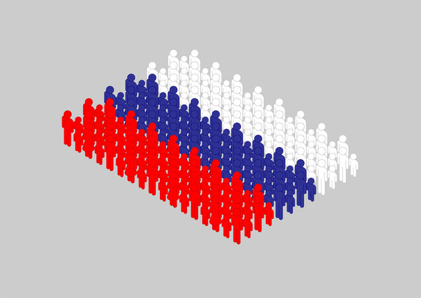 Család emberek 3D izometrikus ikon piktogram Oroszország nemzeti zászló minta kék piros-fehér szín, Infografikus népesség koncepció, lapos design illusztráció elszigetelt háttérrel másolás tér, vektor - Vektor, kép
