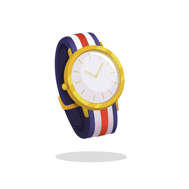 Goud horloge met 3 kleuren band, mode-accessoires cartoon illustratie vector - Vector, afbeelding