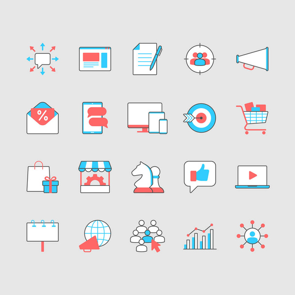 Marketing simple color icons. Editable stroke. - Vektor, Bild