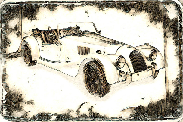 starý klasický auto retro vintage ilustrační výkres - Fotografie, Obrázek