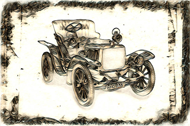 viejo clásico coche retro vintage ilustración dibujo - Foto, Imagen