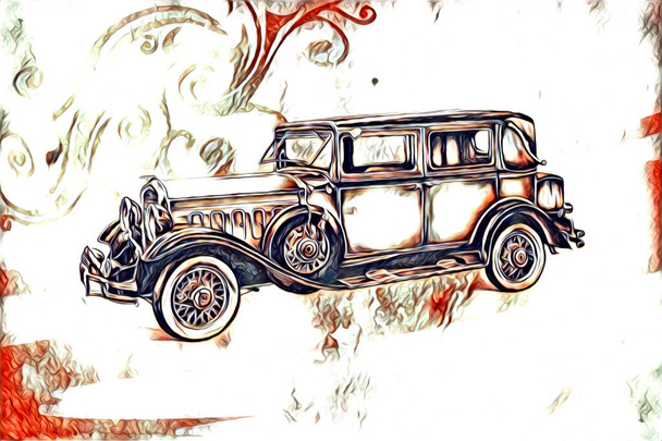 starý klasický auto retro vintage ilustrační výkres - Fotografie, Obrázek