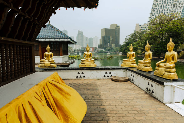 Boeddhabeelden in Seema Malaka tempel, Colombo, Sri Lanka. - Foto, afbeelding