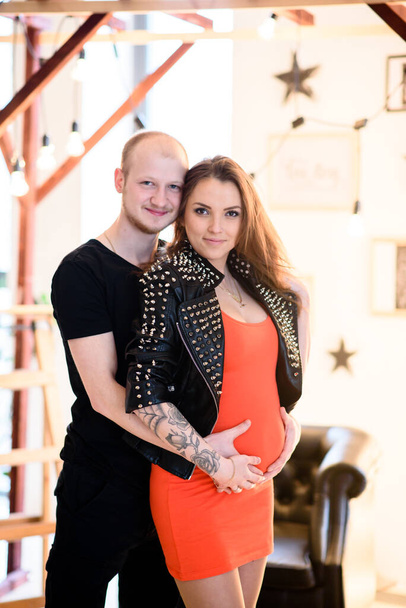 A beautiful stylish couple awaiting the birth of a child. Pregnancy. - Photo, Image