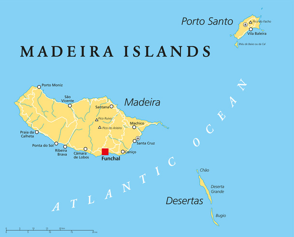 Madeira Islands Political Map - Vector, Image