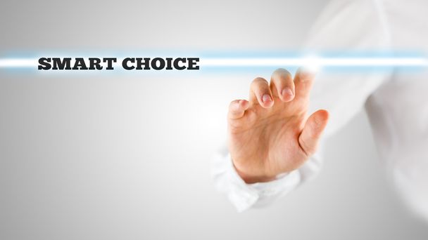 Hand zeigt auf Licht mit Smart-Choice-Text - Foto, Bild