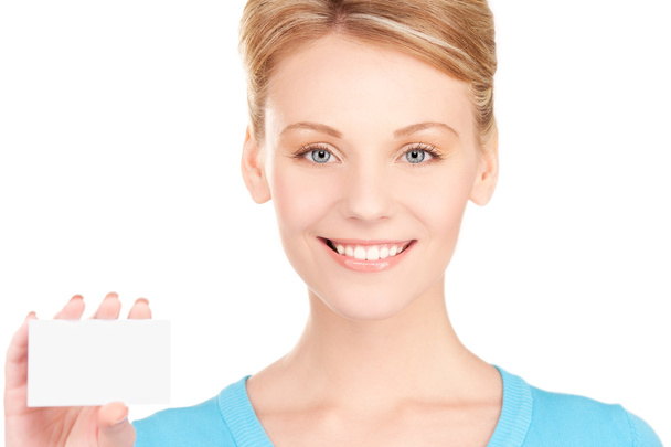 Happy girl with business card - Photo, Image