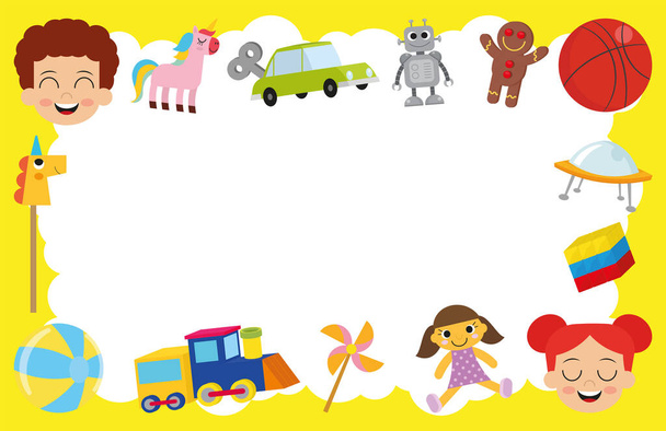 Vector greeting card with children's toy set. Children's toys - Vector, Image