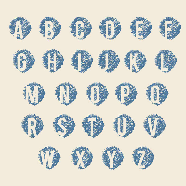 Gray-blue alphabet sign set on the beige hand painted backgrounds - Вектор,изображение