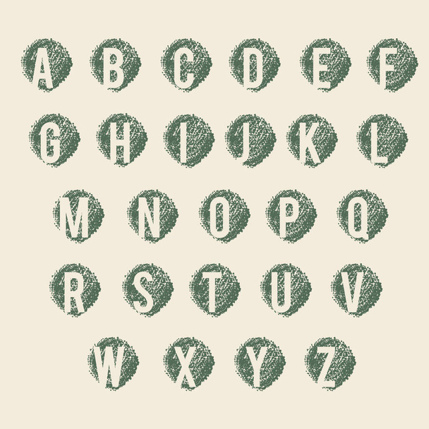 Grey-green alphabet sign set on the beige color hand painted backgrounds - Вектор,изображение