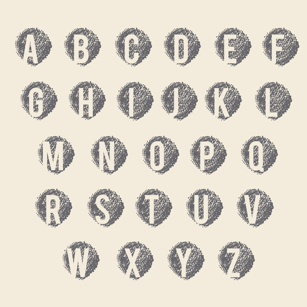 Grey alphabet sign set on the beige color hand painted backgrounds - Wektor, obraz