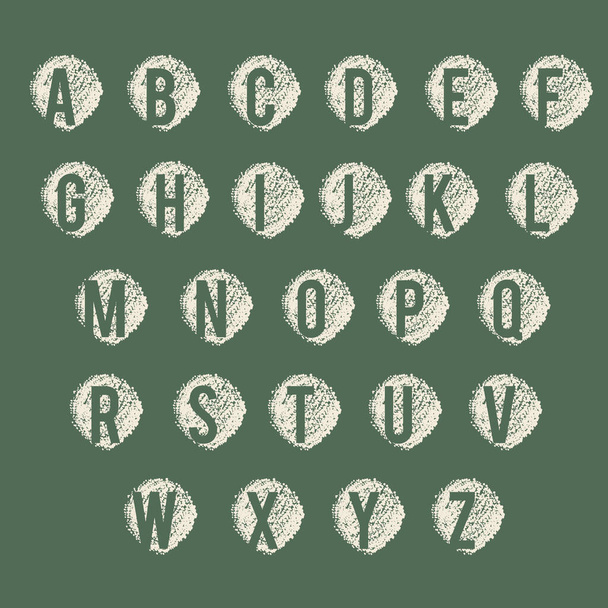 Beige alphabet sign set on the grey-green color hand painted background - Vetor, Imagem