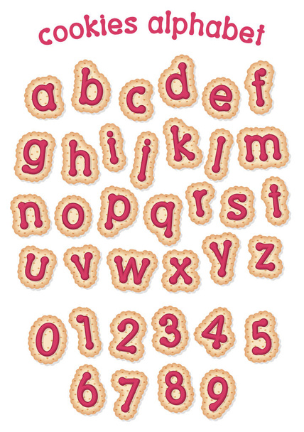 Cookies alphabet - red berry cream on the biscuit cookies - Διάνυσμα, εικόνα