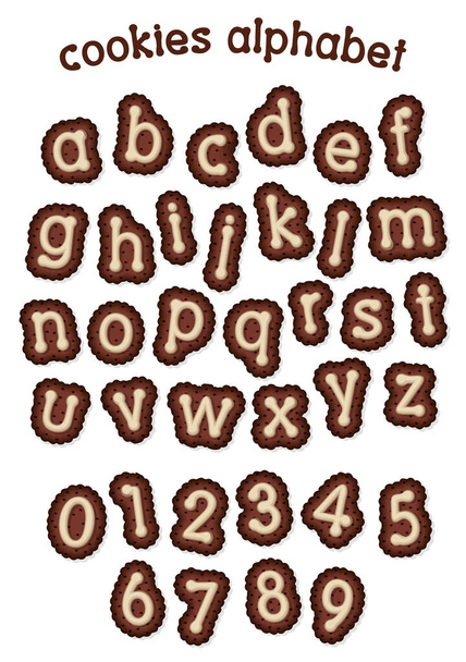 Cookies alphabet - white cream on the chocolate cookies - Vektori, kuva