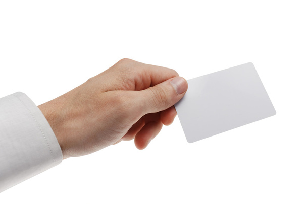 Valkoinen muovikortti miehen kädessä
 - Valokuva, kuva
