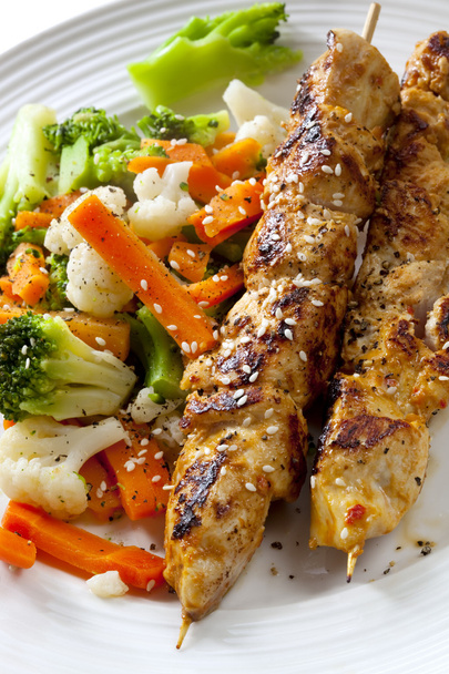 Chicken Skewers and Vegetables - Photo, Image