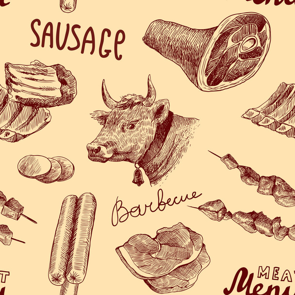 Sketch meat seamless - Vector, Image