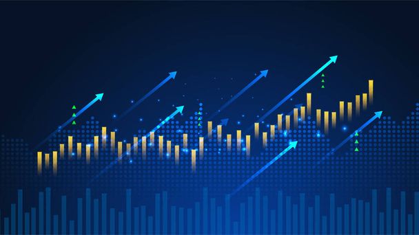 Business candle stick graph chart of stock market investment trading on blue background. Bullish point, up trend of graph. Economy vector design. - Vector, Image