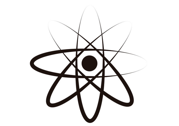 Atom černá ikona na bílém pozadí. - Vektor, obrázek