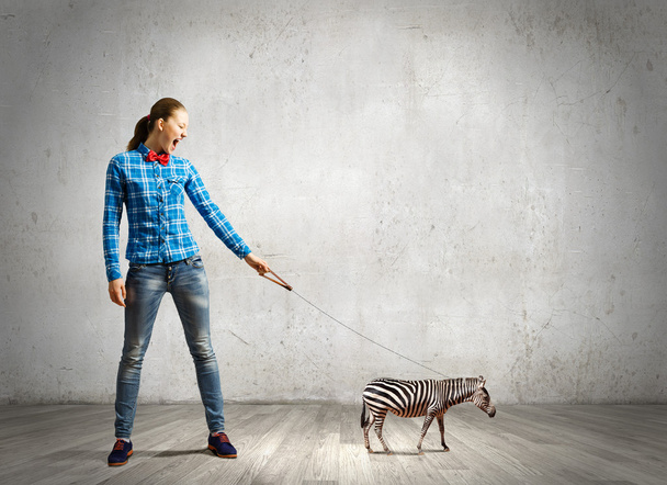 Girl with zebra - Foto, immagini