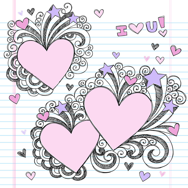 skizzenhafte Valentinstag Liebe Herz Notizbuch Doodles - Vektor, Bild