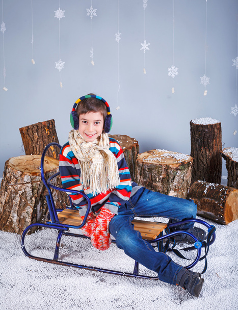 Winter Fashion. Portrait of adorable happy boy. - Foto, Imagem