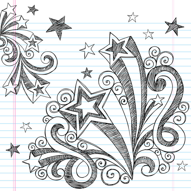 esboçado volta para escola starburst notebook doodles - Vetor, Imagem
