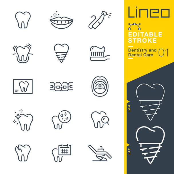 Lineo Editable Stroke - Iconos de línea de odontología y cuidado dental - Vector, imagen