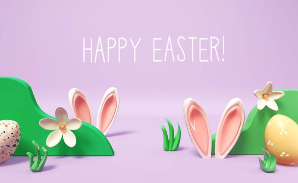 Joyeux message de Pâques avec des oreilles de lapin - Photo, image