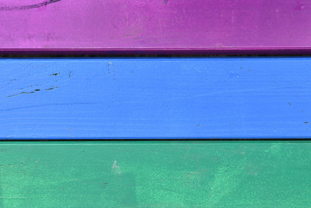 Multicolored purple, blue and green wooden planks - Fotoğraf, Görsel