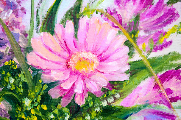 Flowers, oil painting on canvas - Fotoğraf, Görsel