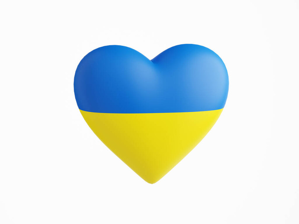 サポートウクライナ-青と黄色のウクライナの旗の色の中心3Dレンダリング白の背景に隔離. - 写真・画像