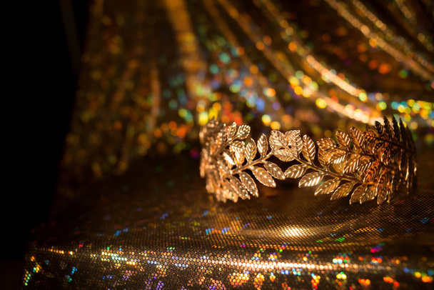 Golden laurel wreath, crown on luxury gold bacground - Photo, Image
