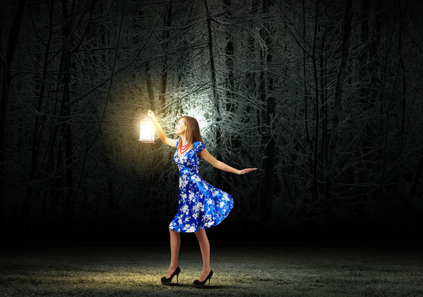 Woman with lantern - Photo, Image