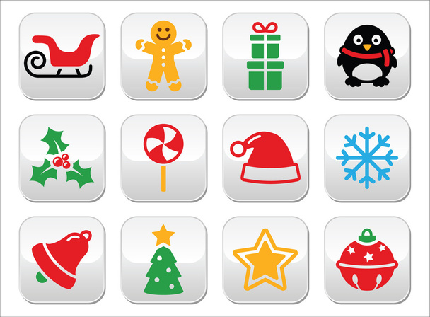 Christmas buttons set - Santa, xmas tree, present - Vecteur, image