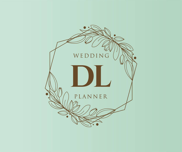 DL Baş harfleri Düğün monogramı logoları, davetiye kartları için el çizimi modern minimalist ve çiçekli şablonlar, Tarihi Kaydet, restoran, butik, kafe için zarif kimlik - Vektör, Görsel