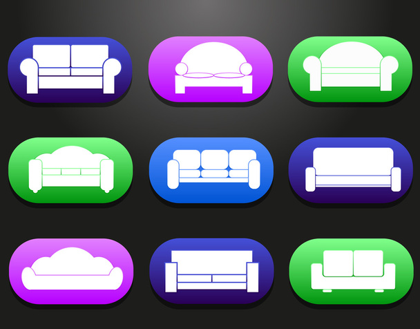 Sofas and couches furniture icons set for comfortable living room vector illustration - Vector, Image