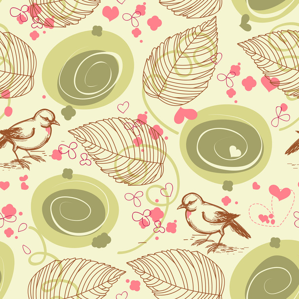 Cute bird floral seamless pattern - Vecteur, image