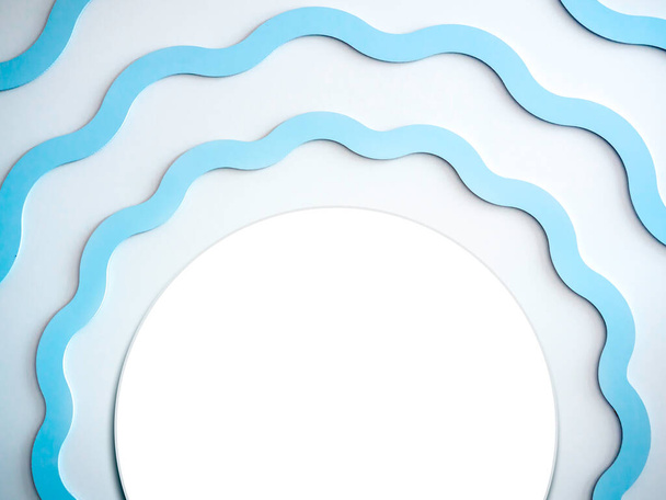 Подіум п'єдесталу білого кола з порожнім простором для показу продукту або текстового плакату в оточенні з круглою формою синьої хвилі. Шаблон вітальної листівки, банер для написання
. - Фото, зображення